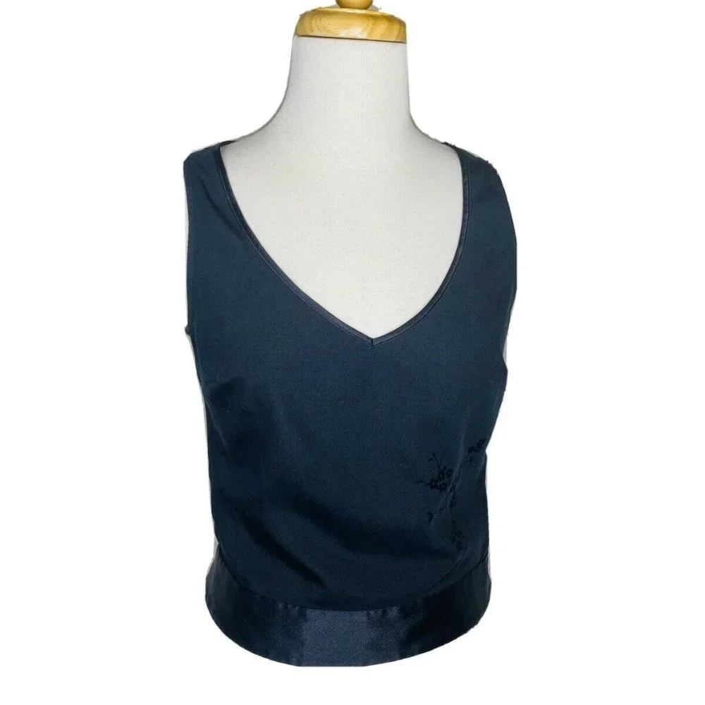 Guess Y2K Top Vintage 90s Sleeveless V-Neck Velvet Textured Flowers Black Top S - Picture 1 of 10